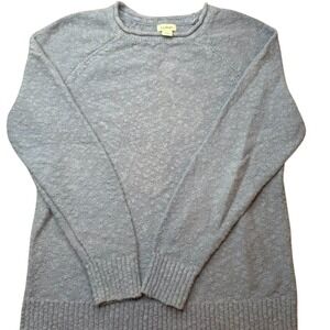 L.L.Bean Sweater Womens M Blue Cotton Pullover Crewneck Textured Knit Raglan